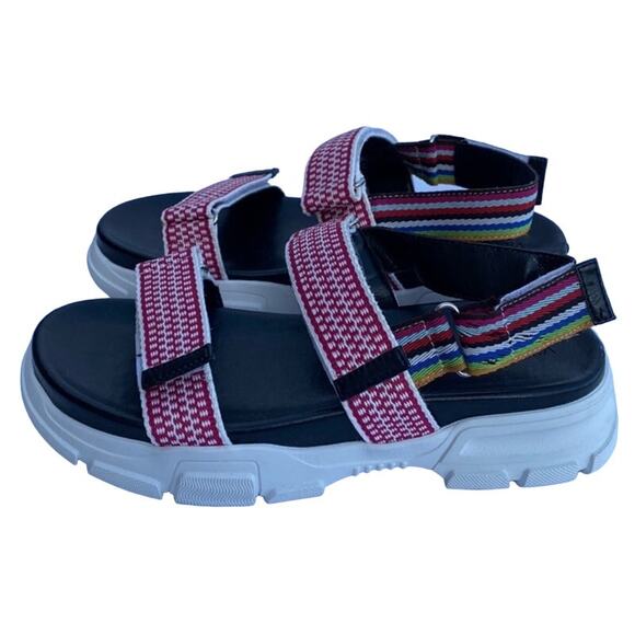 Villa Rouge Padded Crossband Platform Sandals Size 7 Open Toe Hook & Loop Flats - Picture 4 of 8